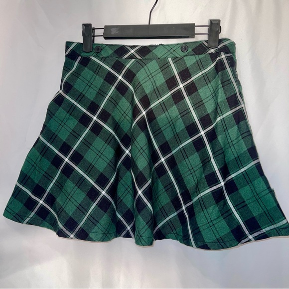 Royal Bones Green and Black Plaid Mini Jumper Skirt Zip Up Size Small - Picture 7 of 13